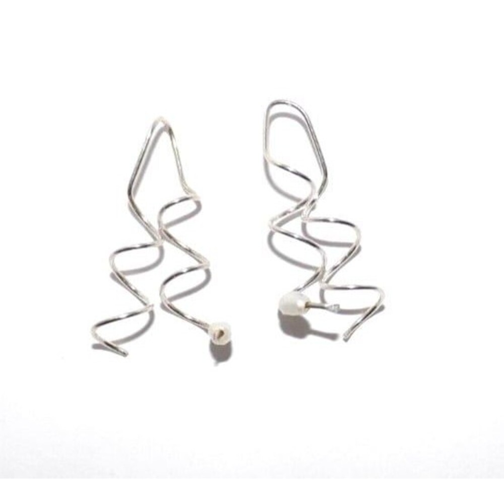 Spiral Threader Earrings 925 Sterling Silver Pearl Drop Dangle Handmade Twisted